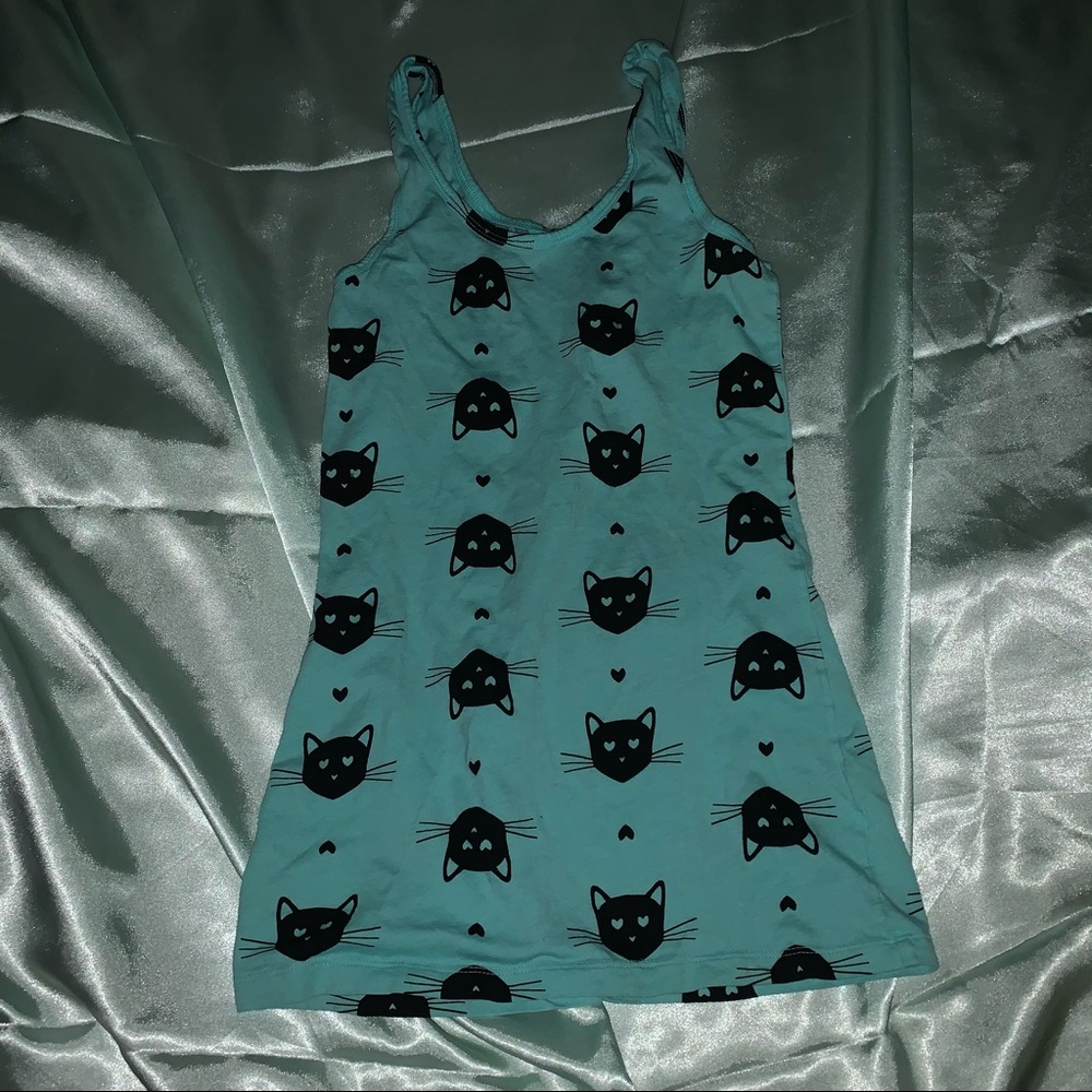 Teal cat tank top